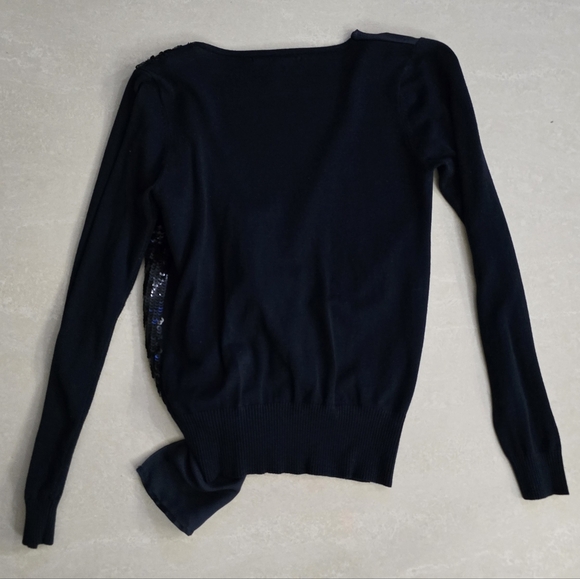 Silvian Heach Sequin and Satin Cardigan Sweater with Waist Tie - Blue - Small - Picture 3 of 4